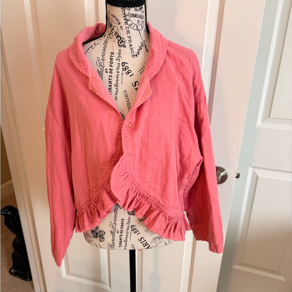 Krista Larson Pink Ruffle-Hem Jacket EC